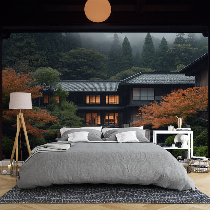 Mural Wallpaper Japanese Garden | Peaceful Landscape with Colorful Foliage and Traditional Architecture