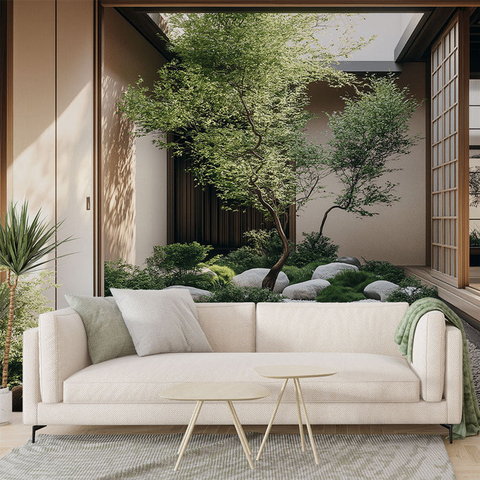 Mural Wallpaper zen garden | Tranquil escape with greenery and stone
