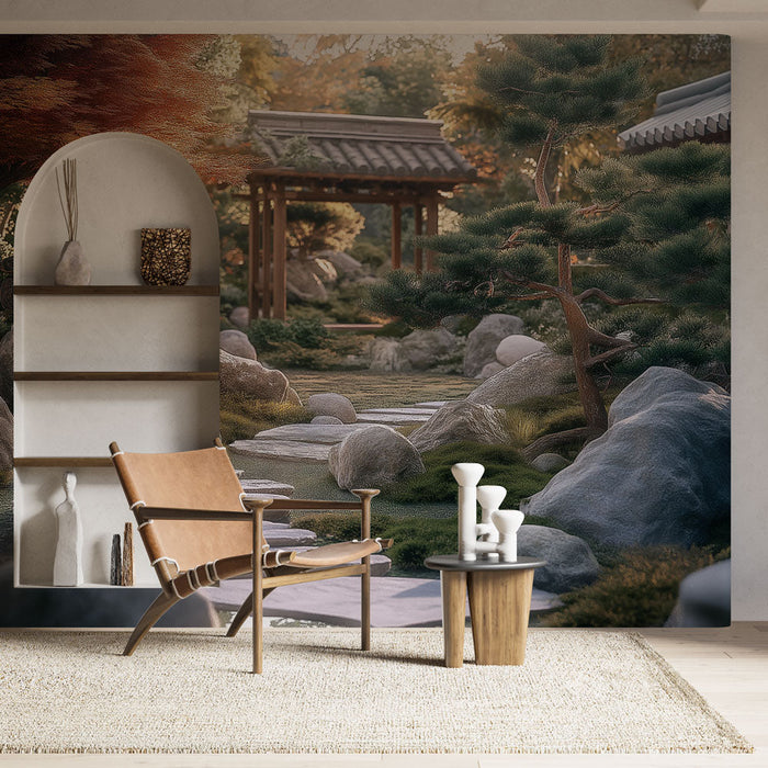 Seinamaalingu tapeet zen aed | Lõõgastav rada kivide ja roheluse keskel