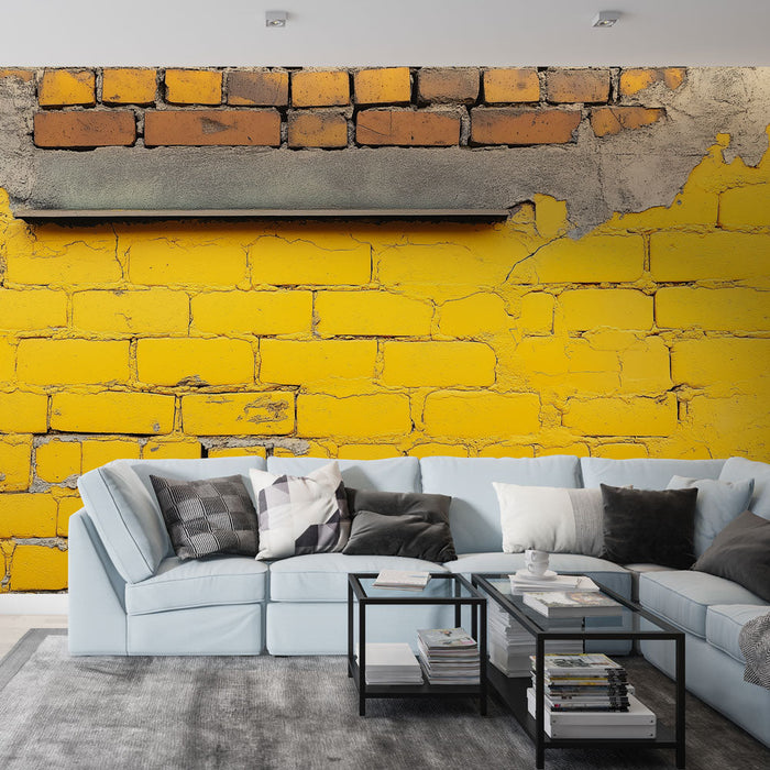 Ταπετσαρία τοίχου ζωηρό κίτρινο | Υφή και χαλαρός κίτρινος τοίχος από τούβλα