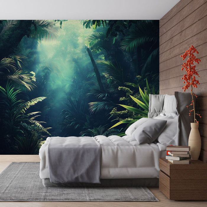 Fototapet orman | Süzülen ışıkla tropikal ormanın büyüleyici atmosferi