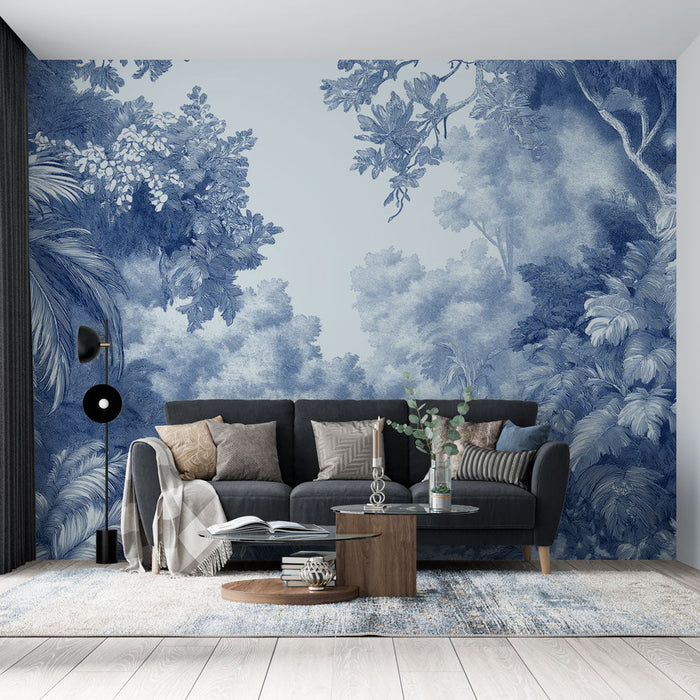 Seinatapeet džungli sinine | Lehestiku rikkus ja eksootilised mustrid