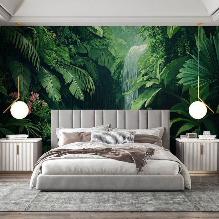 Carta da parati giungla | Cascata tra il fogliame rigoglioso