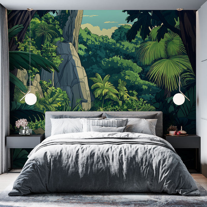 Tapet junglă | Cărare însorită înconjurată de vegetație luxuriantă