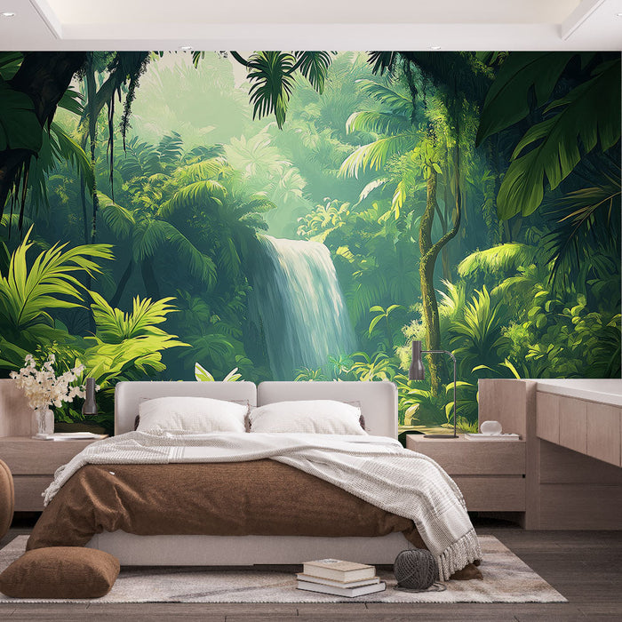 Fototapet jungle | Vandfald midt i frodig vegetation