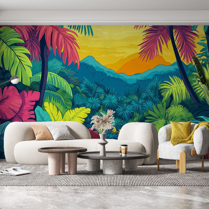 Fototapet fargerik jungel | Livlige blader og tropiske landskap