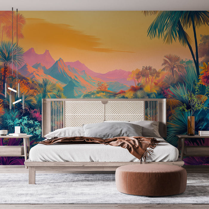 Fototapet jungle colorée | Ζωηρό τροπικό τοπίο κατά το ηλιοβασίλεμα