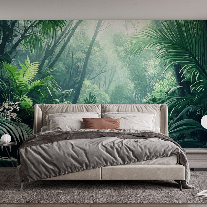 Tapet junglă | Densitate luxuriantă și lumină difuză prin frunziș