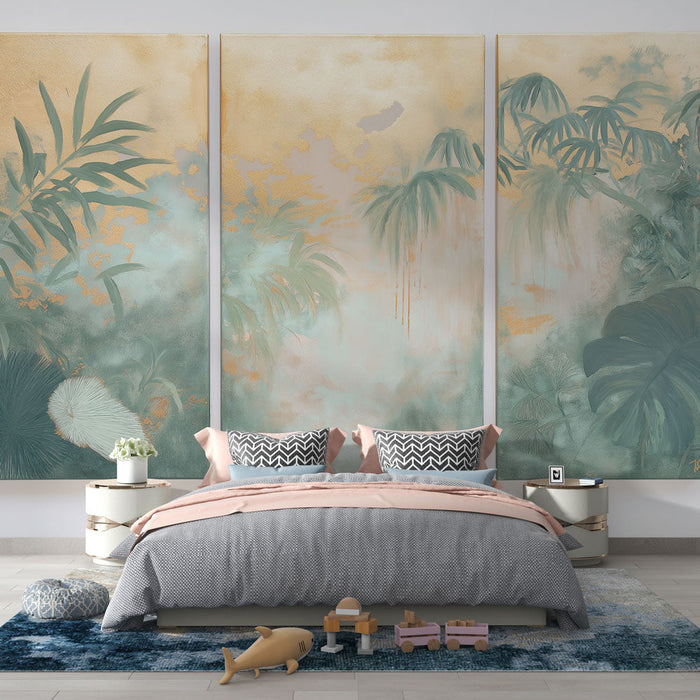 Tapeta jungle doree | Luxuriantní listí na etérovém pozadí