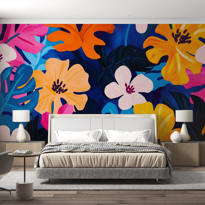 Tapetti viidakko ja kukat | Valikoima eksoottisia värejä