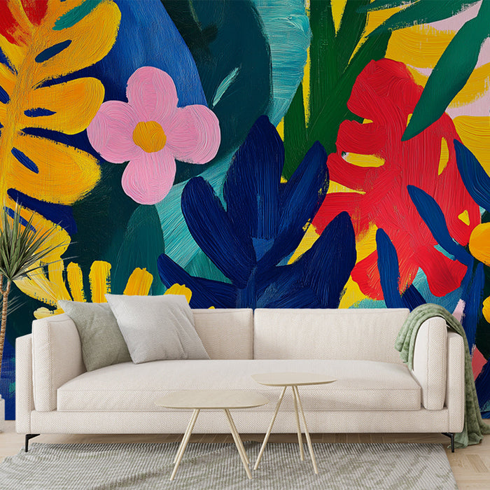 Foto Behang jungle en bloemen | Als een kleurrijk schilderij