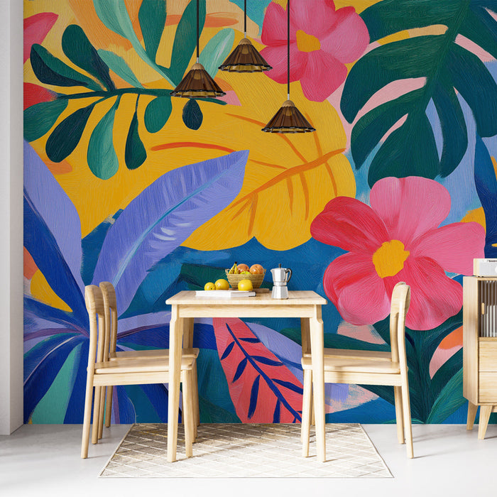 Seinatapeet džungel ja lilled | Roosad lilled ja värvikad taimed