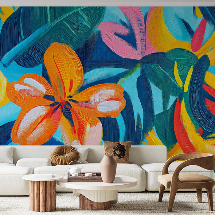 Fototapet orman ve çiçekler | Egzotik yağlı boya