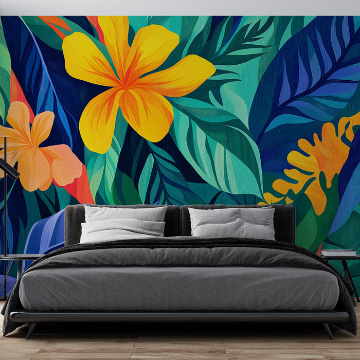 Fototapet orman ve çiçekler | Renkli tropikal bitki örtüsü