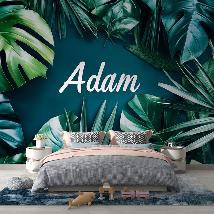 Tapet junglă | Frunziș tropical în jurul numelui Adam