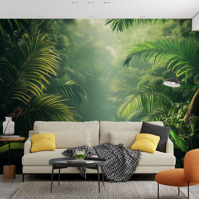 Carta da parati giungla | Foglie rigogliose di una foresta tropicale