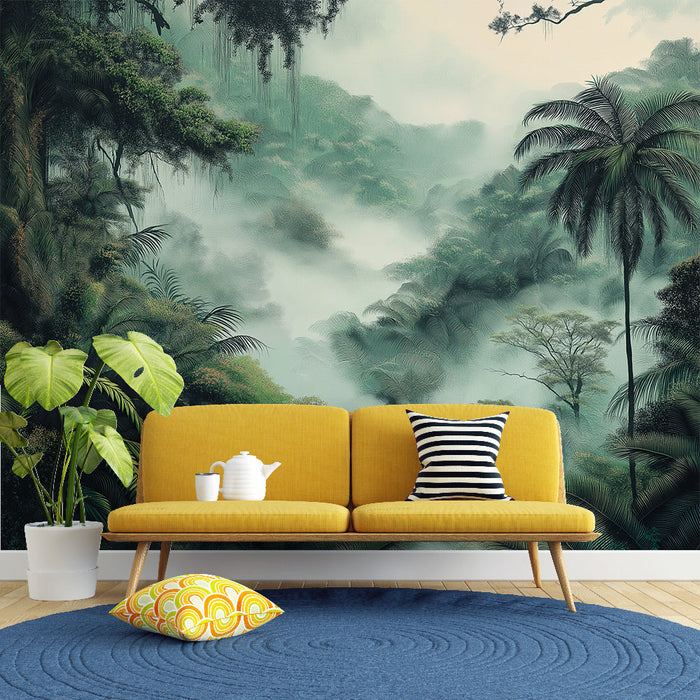 Mural Wallpaper jungle | Lush forest wrapped in mist