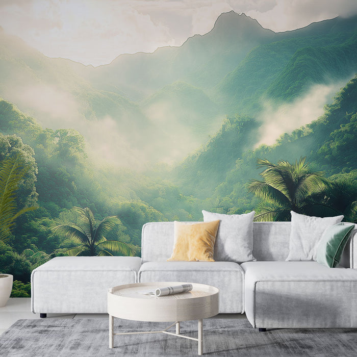 Tapeta jungle | Bujný les a mlhavé hory