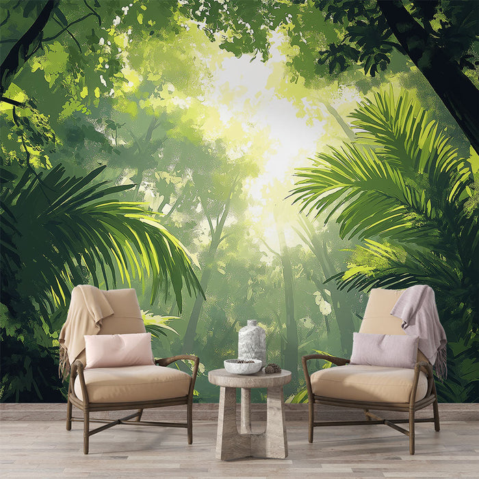 Tapeta džungla | Svijetla tropska šuma s bujnim lišćem