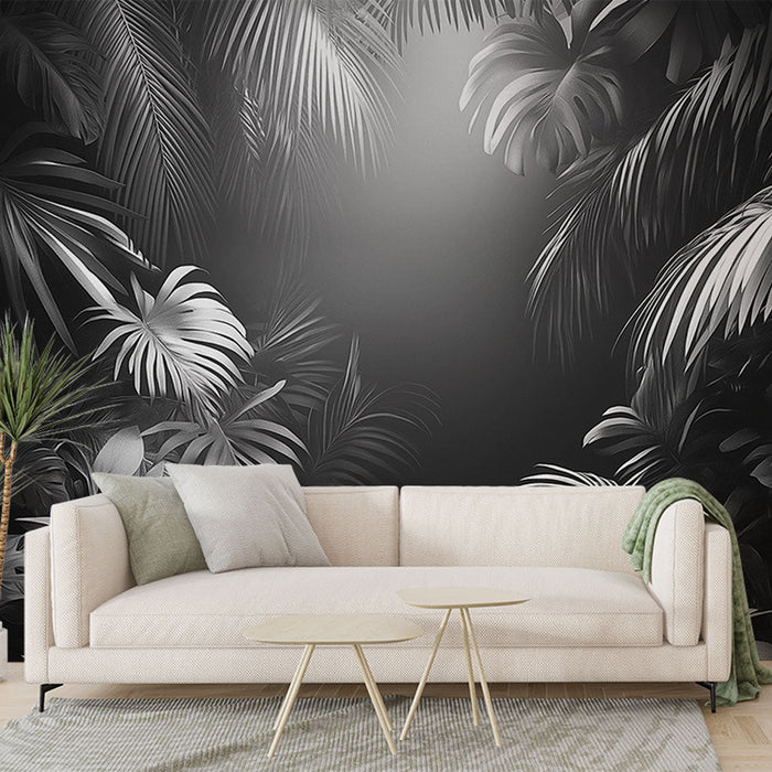 Tapete jungle monochrome | Στιλιζαρισμένα φύλλα φοίνικα σε μαύρο και λευκό