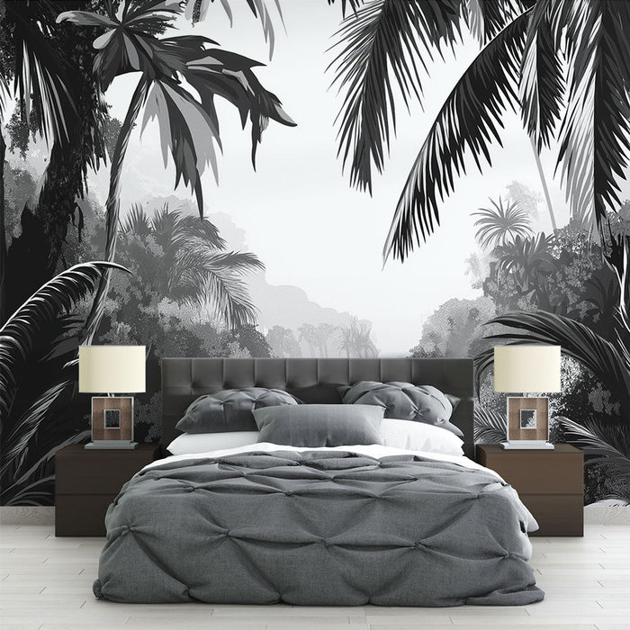 Mural Wallpaper crno-bijela džungla | Tropska atmosfera u nijansama sive