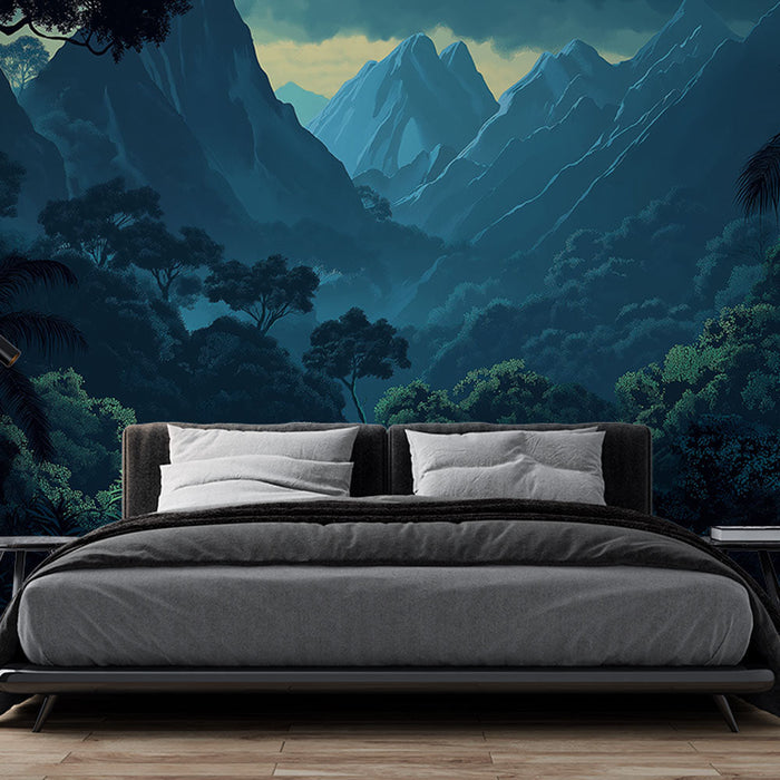 Ταπετσαρία ζούγκλα | Τροπικό τοπίο και μεγαλοπρεπή βουνά