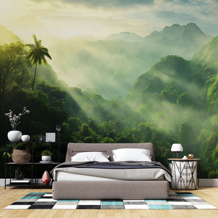 Tapetti viidakko | Rehevä ja rauhoittava maisema sumuisista vuorista