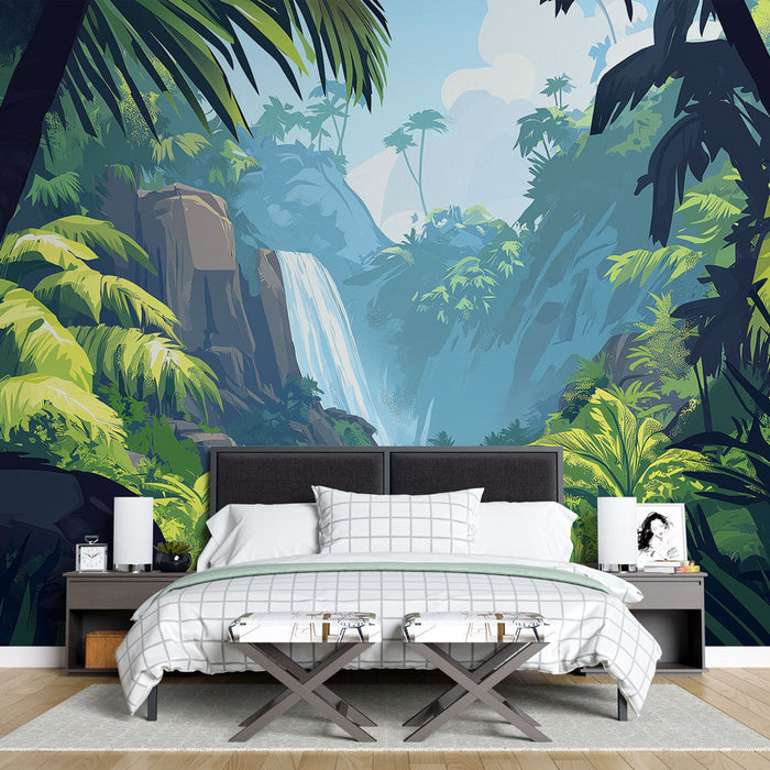 Seinapilt džungel | lopsakad maastikud koos juga ja troopilise taimestikuga