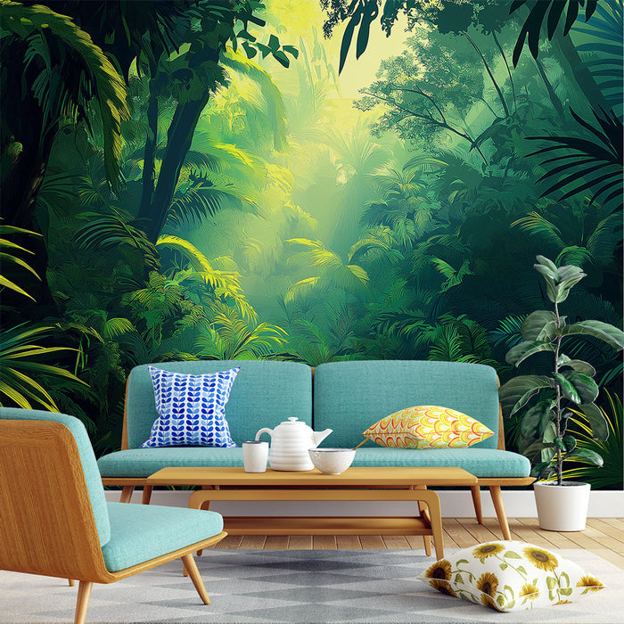 Tapeta džungle | Bujná vegetace ve slunném lese