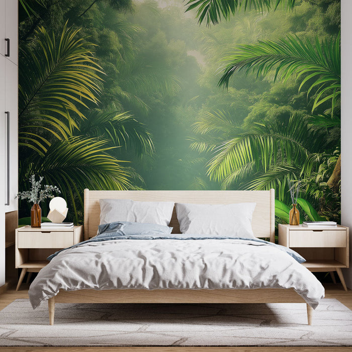 Tapetti viidakko | Rehevät trooppiset kasvit pehmeässä valossa