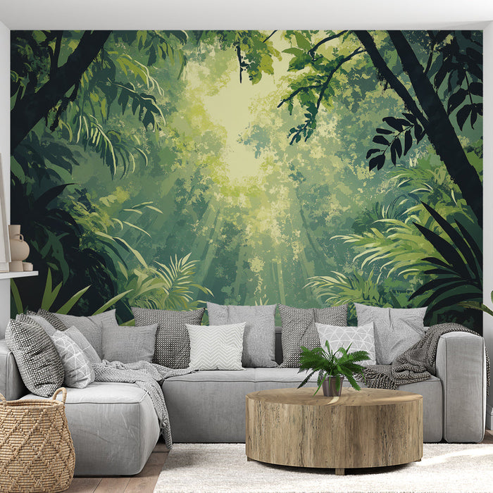 Fototapet orman | Tropikal bir ormanda ışık sahneleri