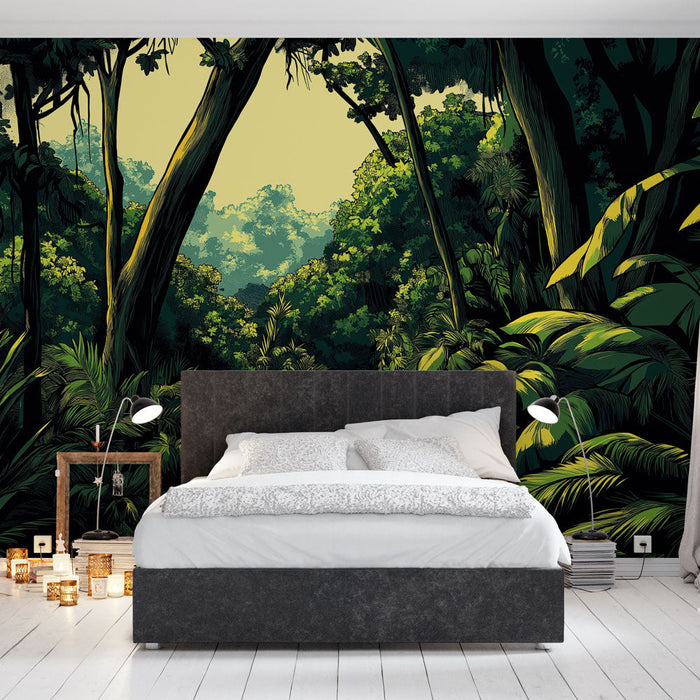 Mural Wallpaper jungle | Illuminated path through lush greenery