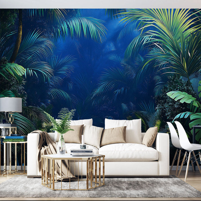 Mural Wallpaper jungle | Sumptuous tropical foliage under mysterious lighting
