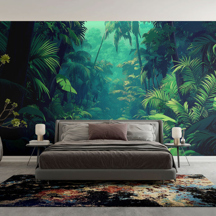 Tapete tropischer Dschungel | Pfad in einem üppigen Wald mit exotischem Laub