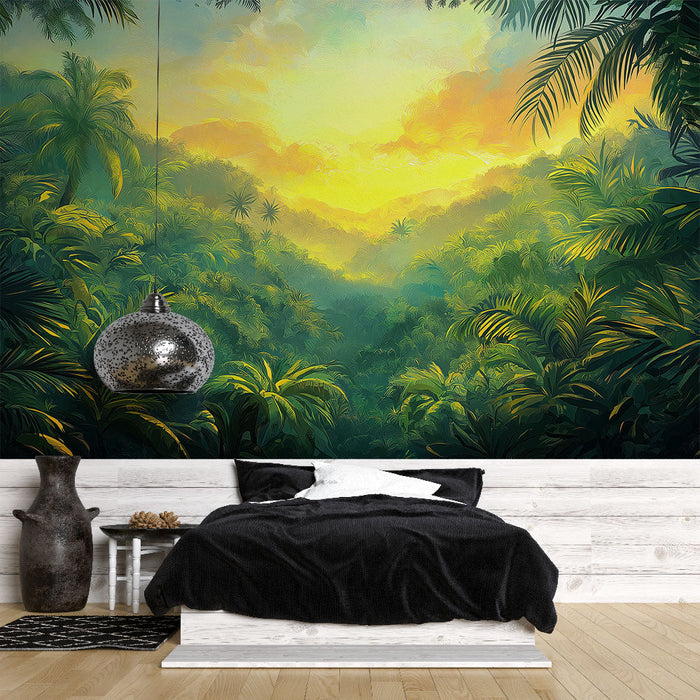 Muraaltapeet troopiline džungel | Luksuslik maastik kuldse valgusega