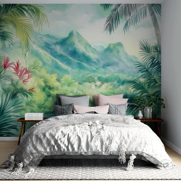 Foto Behang tropisch oerwoud | Weelderig landschap met rivieren en bergen