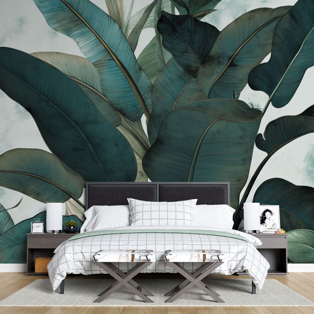 Papel de parede mural selva tropical | Tons verdes e azuis — WonderMural, image size:1000x1000