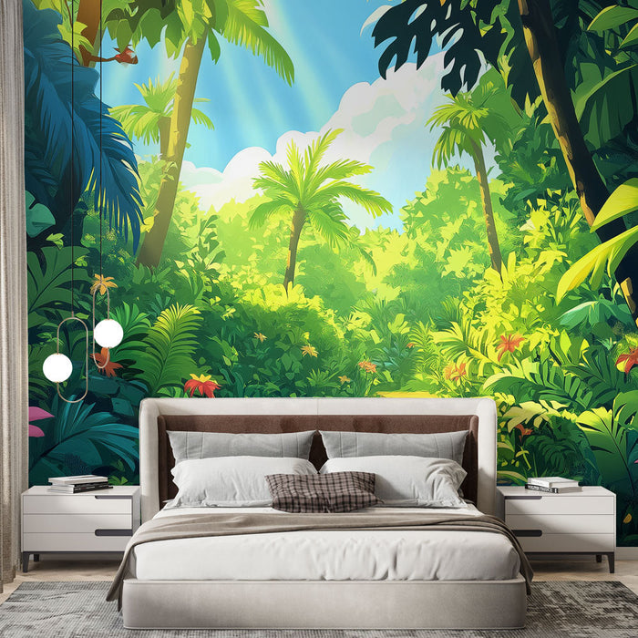 Mural Wallpaper tropical jungle | A bright path in the heart of lush vegetation