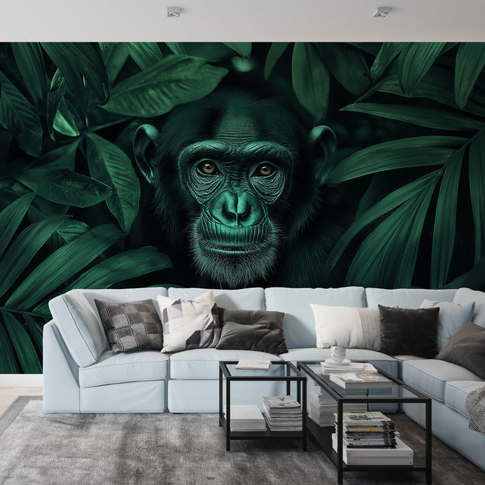 Falfestmény dzsungel | Egy majom buja lombozat között
