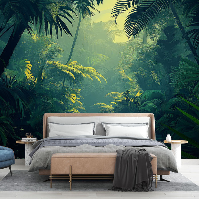 Tapetti viidakko | Vehreä trooppinen metsä veden ympäröimänä
