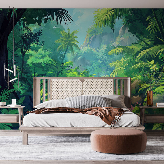 Muraaltapeet džungel | Elav stseen lopsaka troopilise taimestikuga