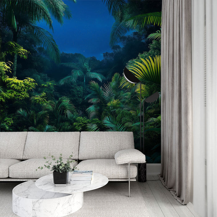 Tapet jungle | Vegetație luxuriantă sub un cer înstelat