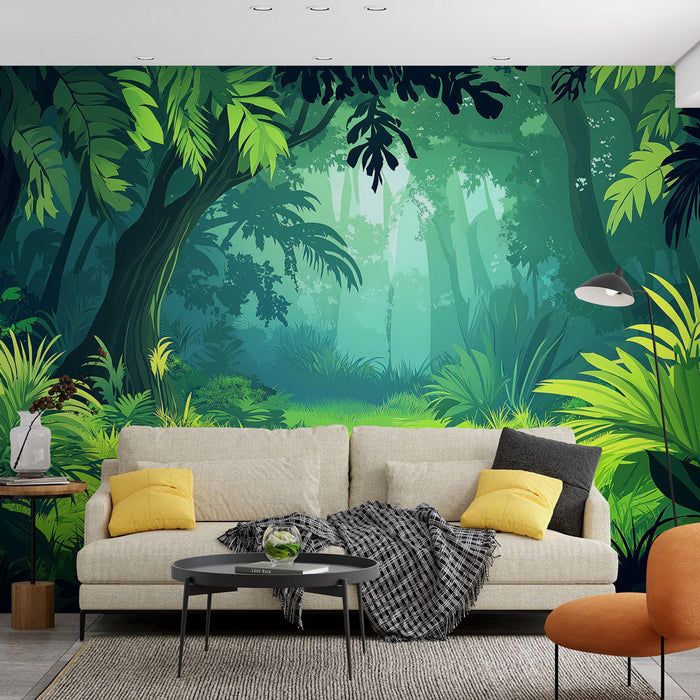 Papel de parede selva exuberante | Uma paisagem exuberante e relaxante em tons de verde