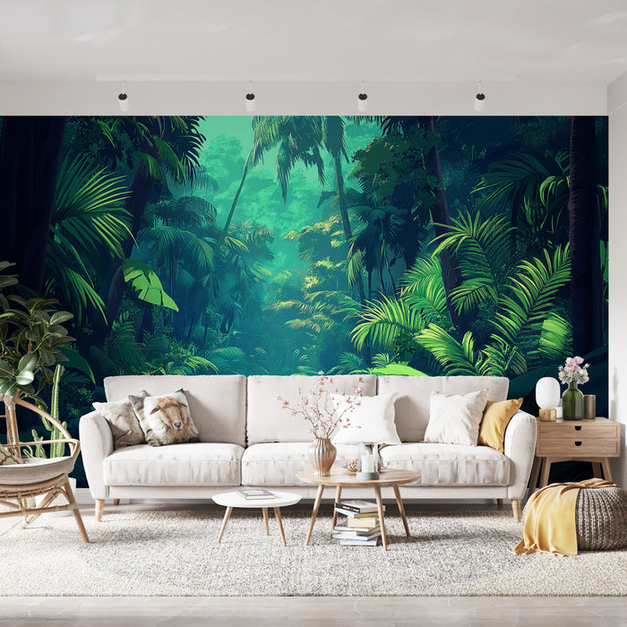 Papel pintado jungla | Sendero iluminado en el corazón de una exuberante jungla