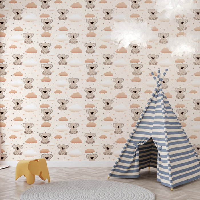 Tapete koala | Ljubazne ilustracije koala na oblačnoj pozadini