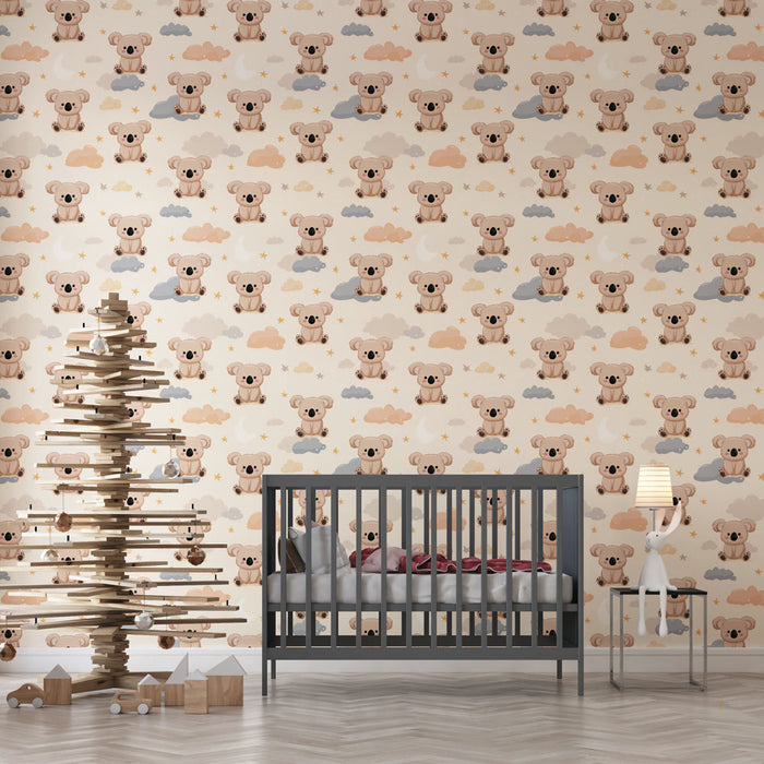 Foto Behang koala | Schattige koala's rustend tussen pastelkleurige wolken