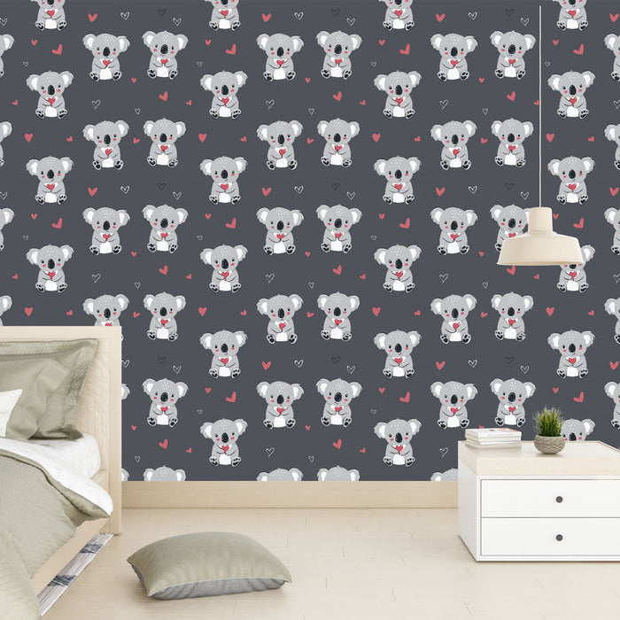 Tapeta z muralu koala | Urocze koale na szarym tle z kolorowymi sercami