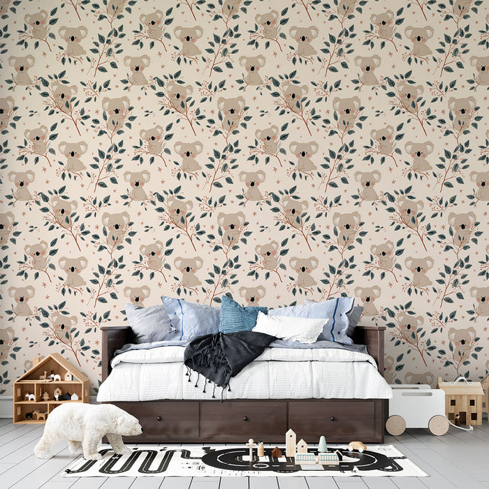 Tapeta koala | Roztomotný motiv koal obklopený jemným listím