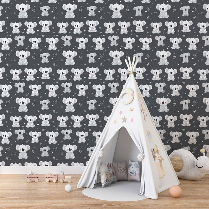 Tapeta z motywem koali | Zabawny motyw koali na szarym tle