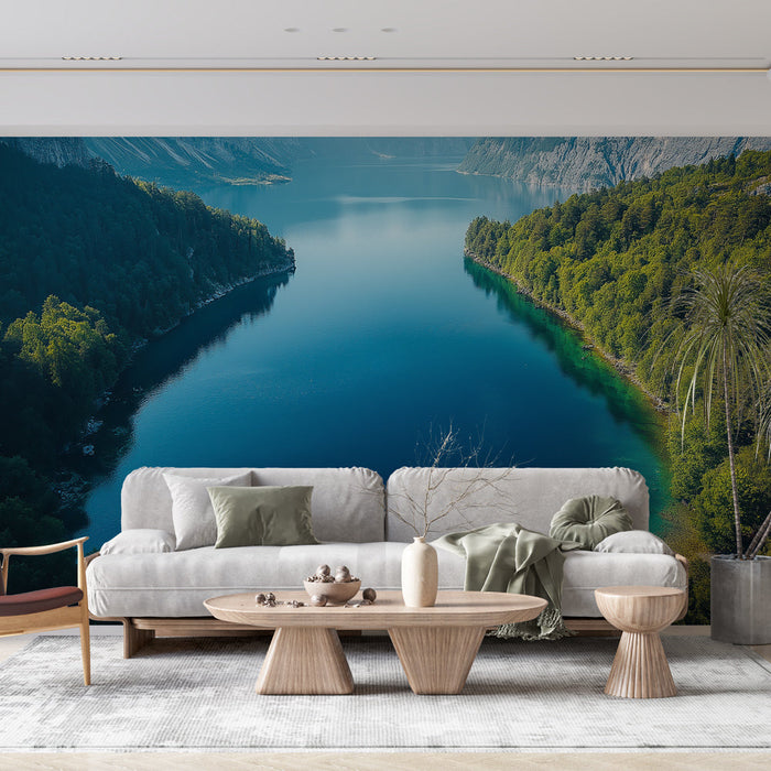 Carta da parati lago sereno | Paesaggio tranquillo di un lago circondato da un bosco